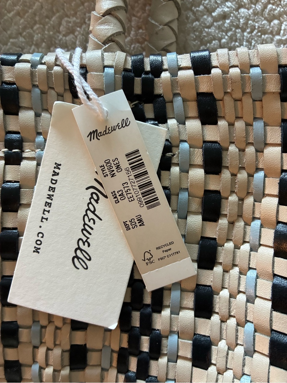 Madewell Mini Woven Tote NWT - Cream, black and light blue - Picture 2 of 5